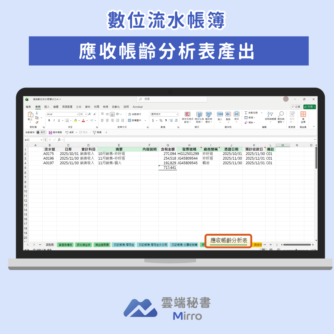 數位流水帳簿-應收帳齡分析表示意圖